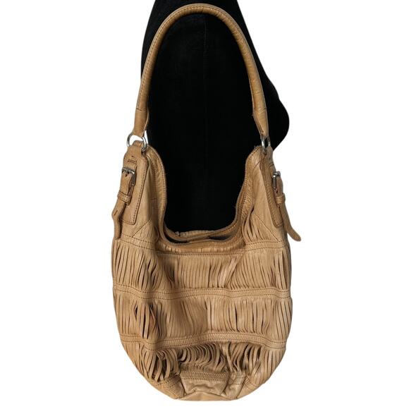 Liebeskind Berlin Hobo Bag Beige Tan Leather Fringe Shoulder Purse 13.5"x13.5x6" - Picture 11 of 11